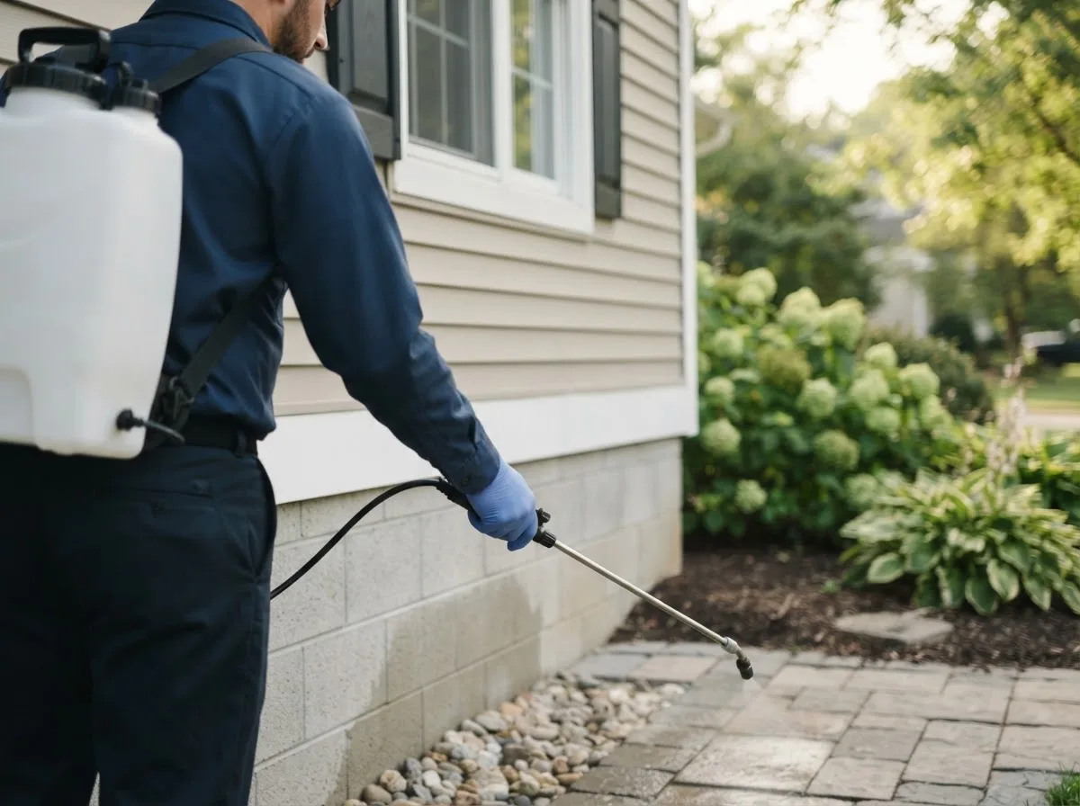 Pest control technician inspecting a home in Hampton, MN